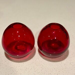TWO Silvestri mouth Blown Ruby Glass Round Orb vases 5.5" x 6"